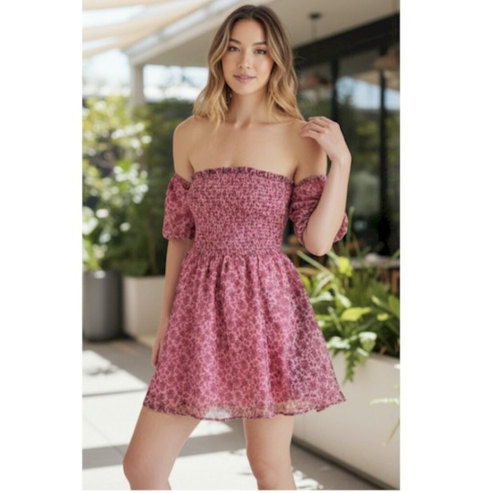 Betsey Johnson Women's Pink Puff Sleeve Dress Size Large New NWT